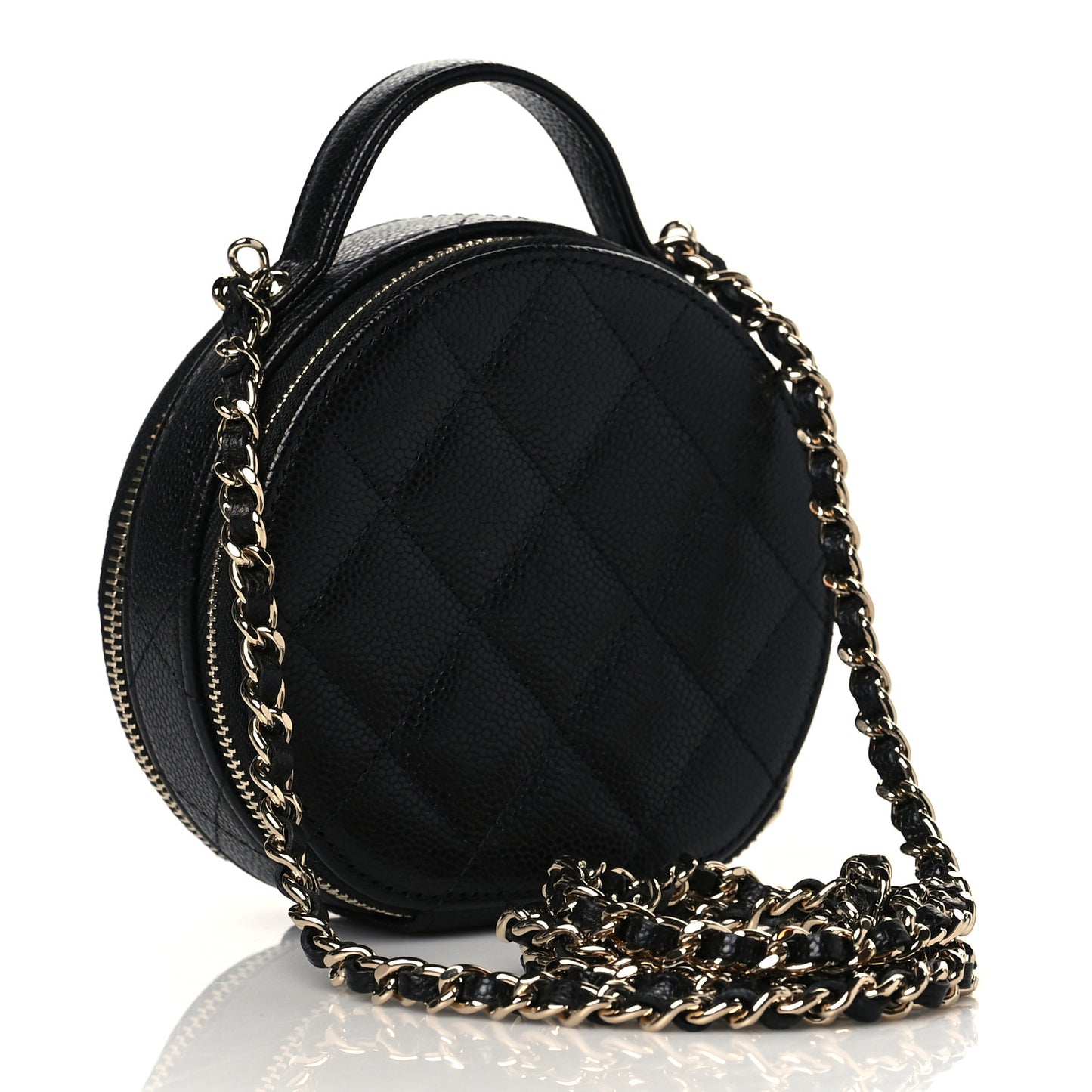 Caviar Quilted Round Handle With Care Vanity With Chain Black