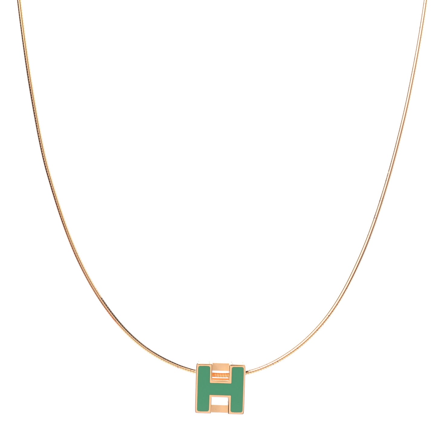 Gold Lacquered Cage d'H Pendant Necklace Vert Malachite