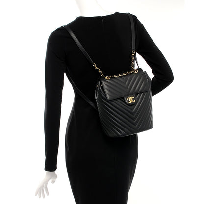 Chanel Calfskin Chevron Quilted Small Urban Spirit Backpack Black 2 of 7