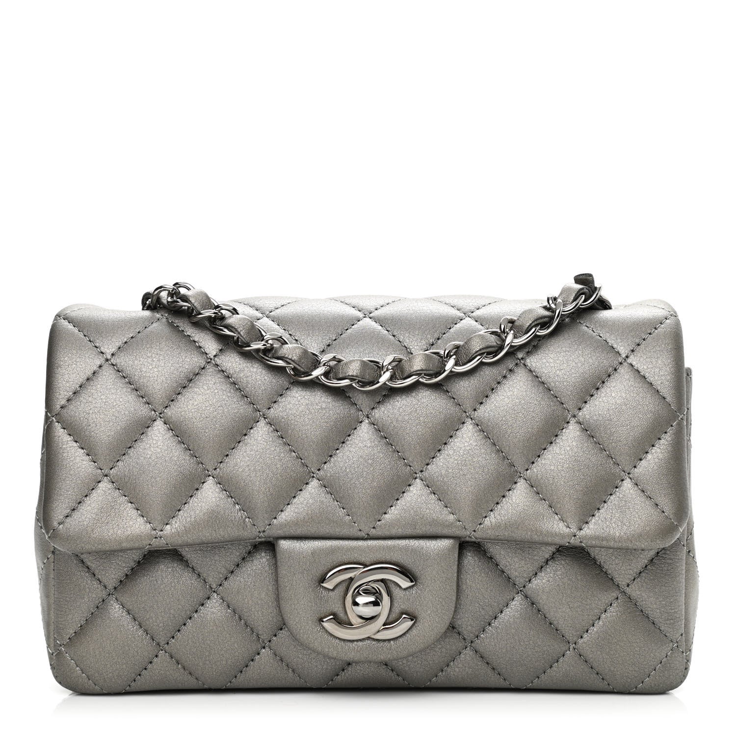 Chanel Metallic Calfskin Quilted Mini Rectangular Flap Ruthenium 1 of 10