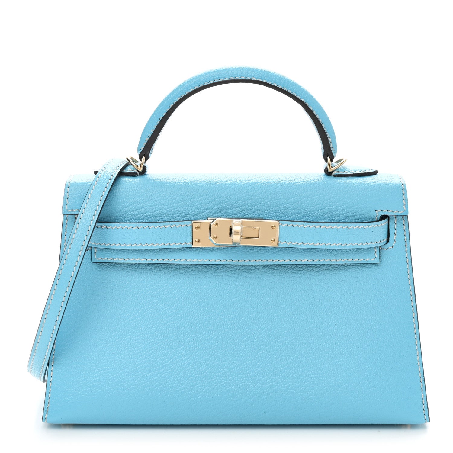 Hermes Chevre Mysore Horseshoe Mini Kelly Sellier 20 Celeste Gris Perle 1 of 11