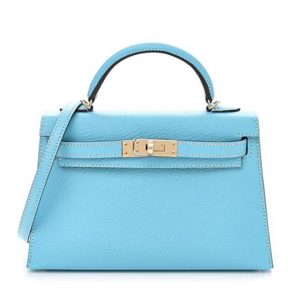 Hermes Chevre Mysore Horseshoe Mini Kelly Sellier 20 Celeste Gris Perle 1 of 11