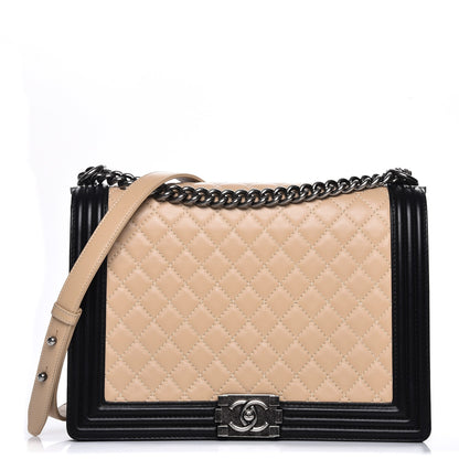 Chanel Lambskin Quilted Large Boy Flap Beige Black 1 of 11