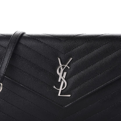 Saint Laurent Grain De Poudre Matelasse Chevron Monogram Envelope Chain Wallet Black 10 of 11
