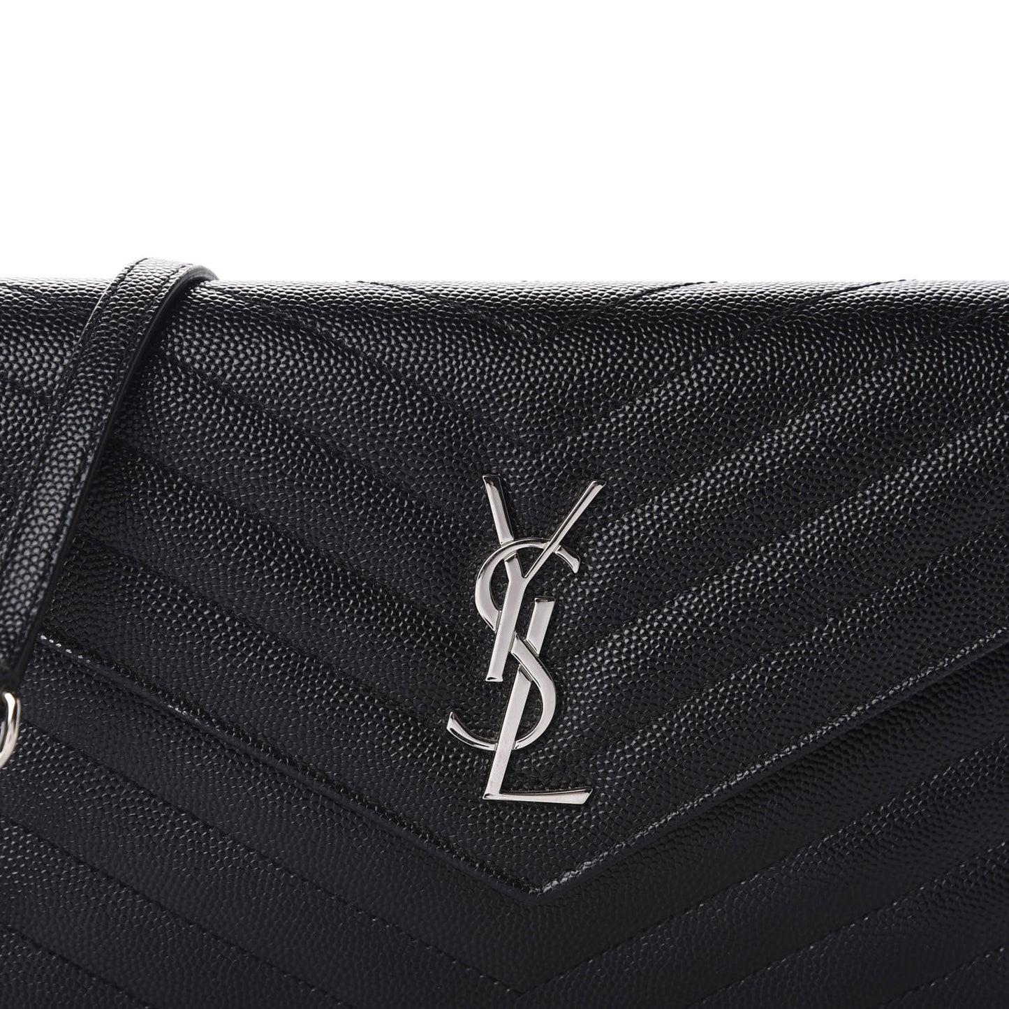 Grain De Poudre Matelasse Chevron Monogram Envelope Chain Wallet Black