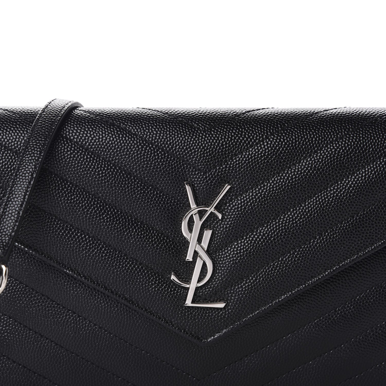Saint Laurent Grain De Poudre Matelasse Chevron Monogram Envelope Chain Wallet Black 10 of 11