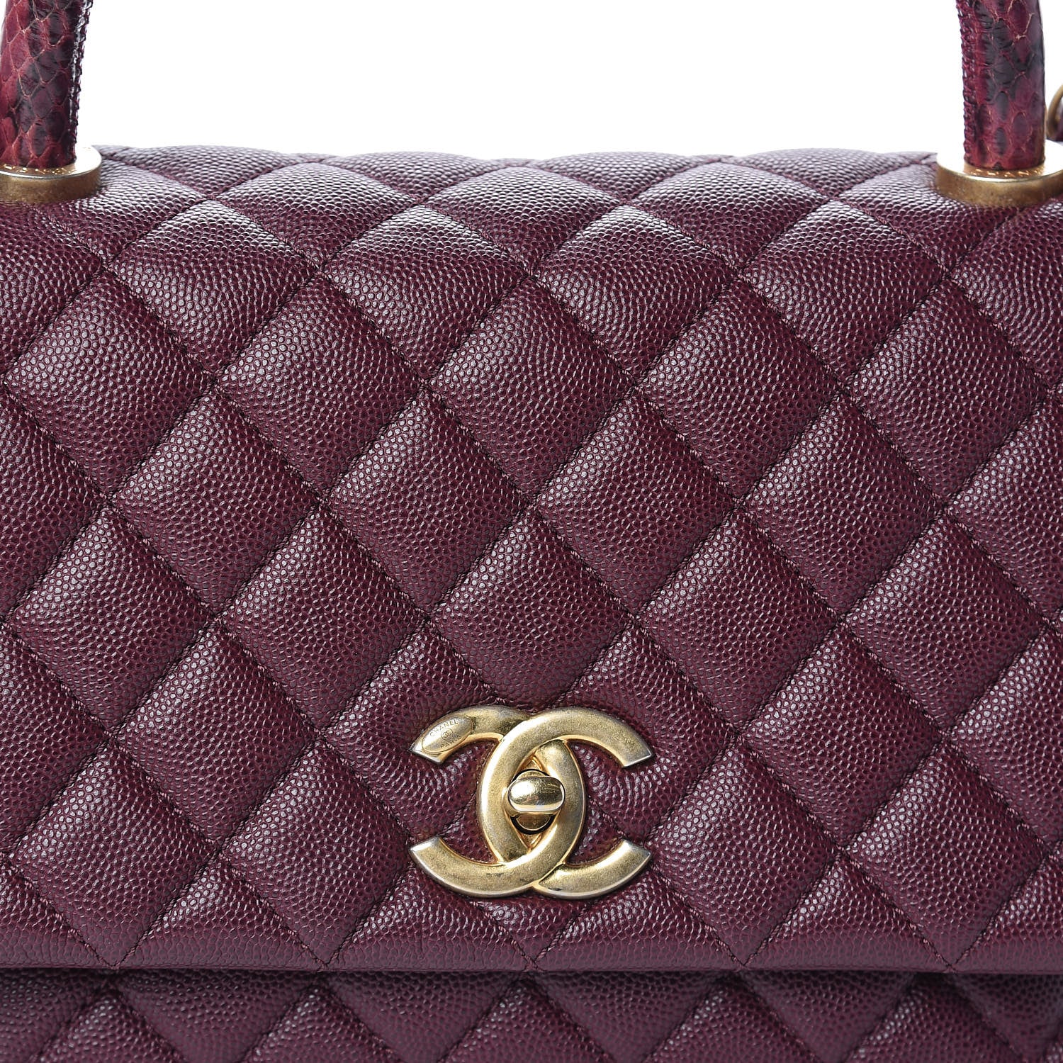 Chanel Caviar Elaphe Quilted Small Coco Handle Flap Burgundy 8 of 14
