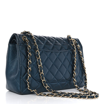 Chanel Metallic Caviar Quilted Jumbo Double Flap Dark Blue 3 of 15