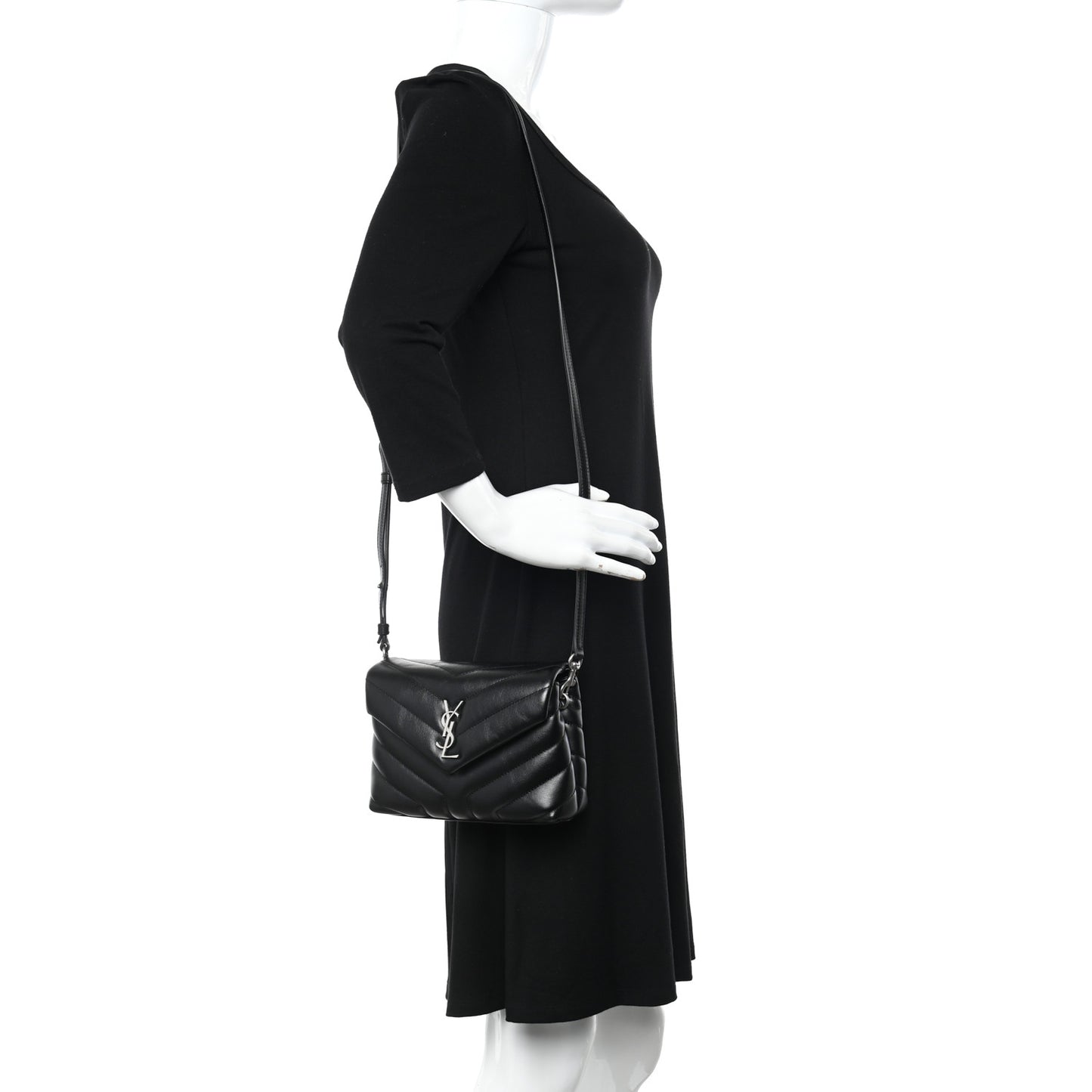 Calfskin Y Quilted Monogram Toy Loulou Crossbody Bag Black