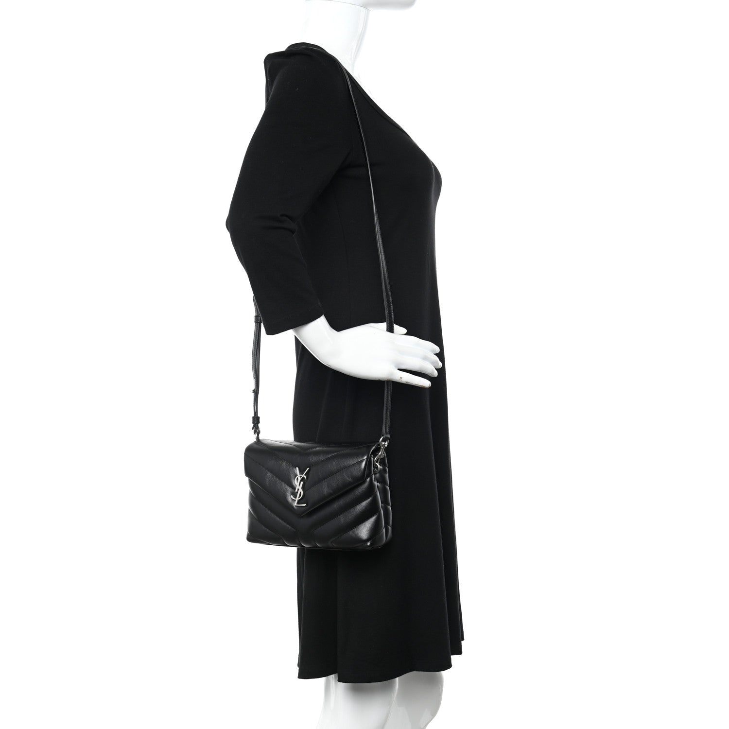 Saint Laurent Calfskin Y Quilted Monogram Toy Loulou Crossbody Bag Black 2 of 13