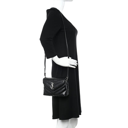 Saint Laurent Calfskin Y Quilted Monogram Toy Loulou Crossbody Bag Black 2 of 13