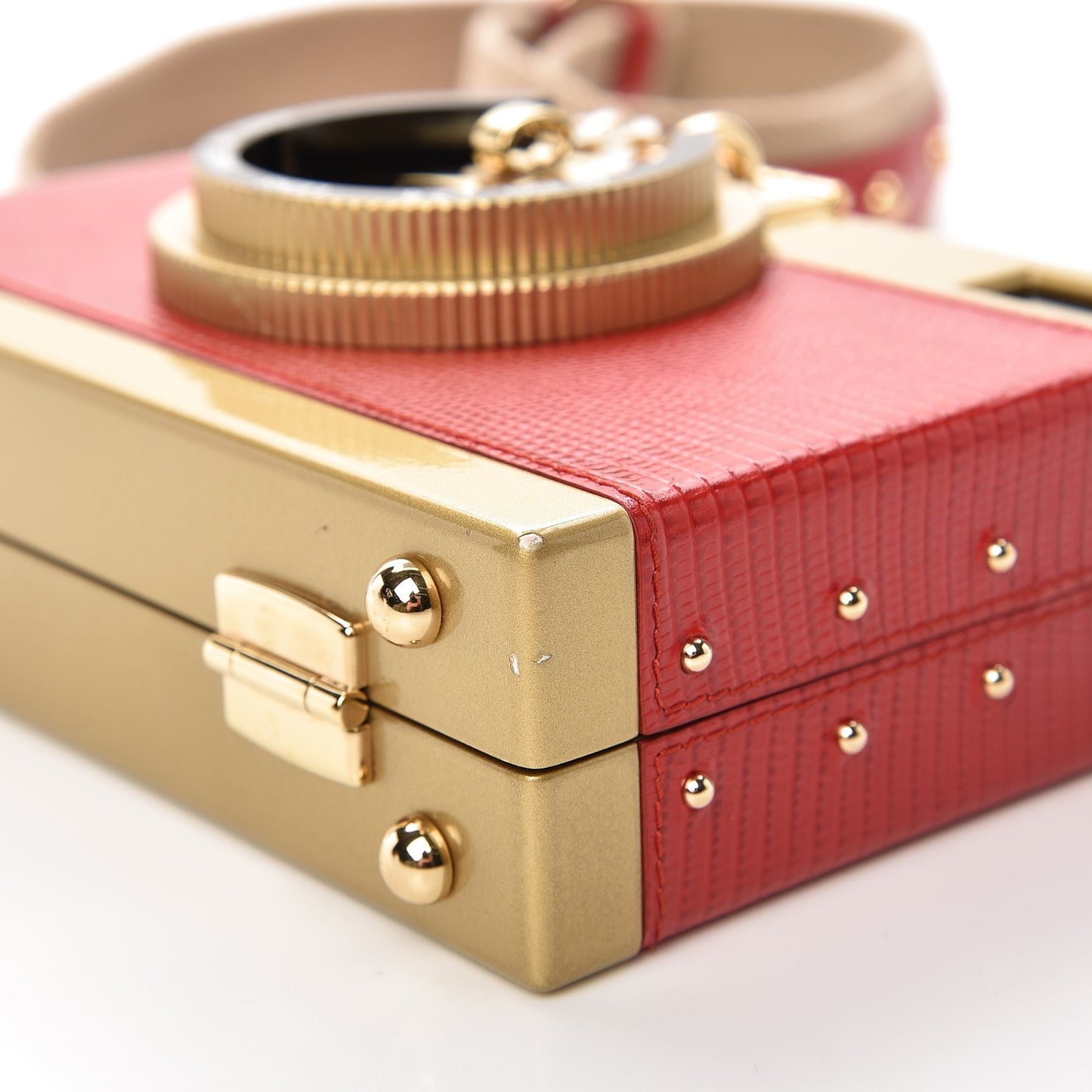 Lizard Camera Shoulder Bag Red Gold