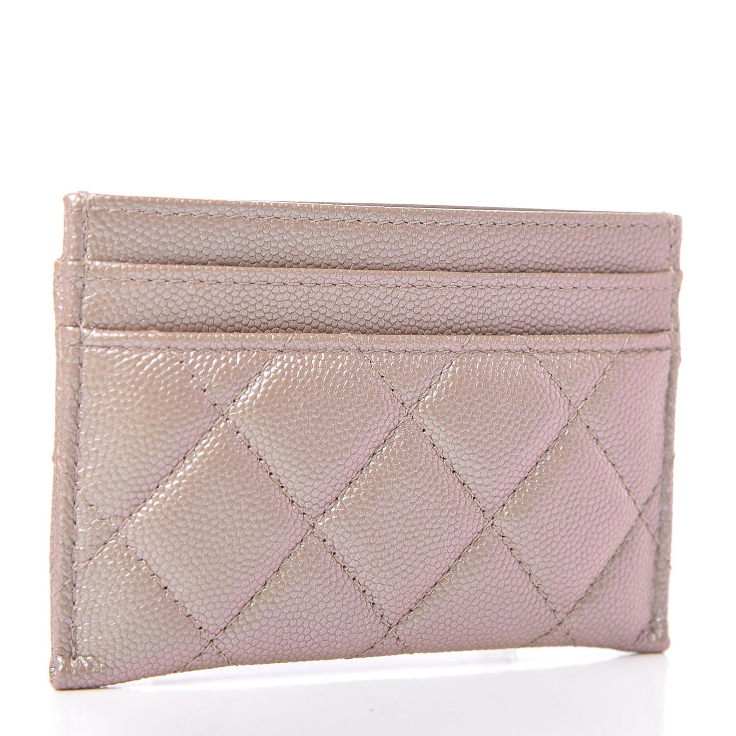 Iridescent Caviar Quilted Card Holder Beige