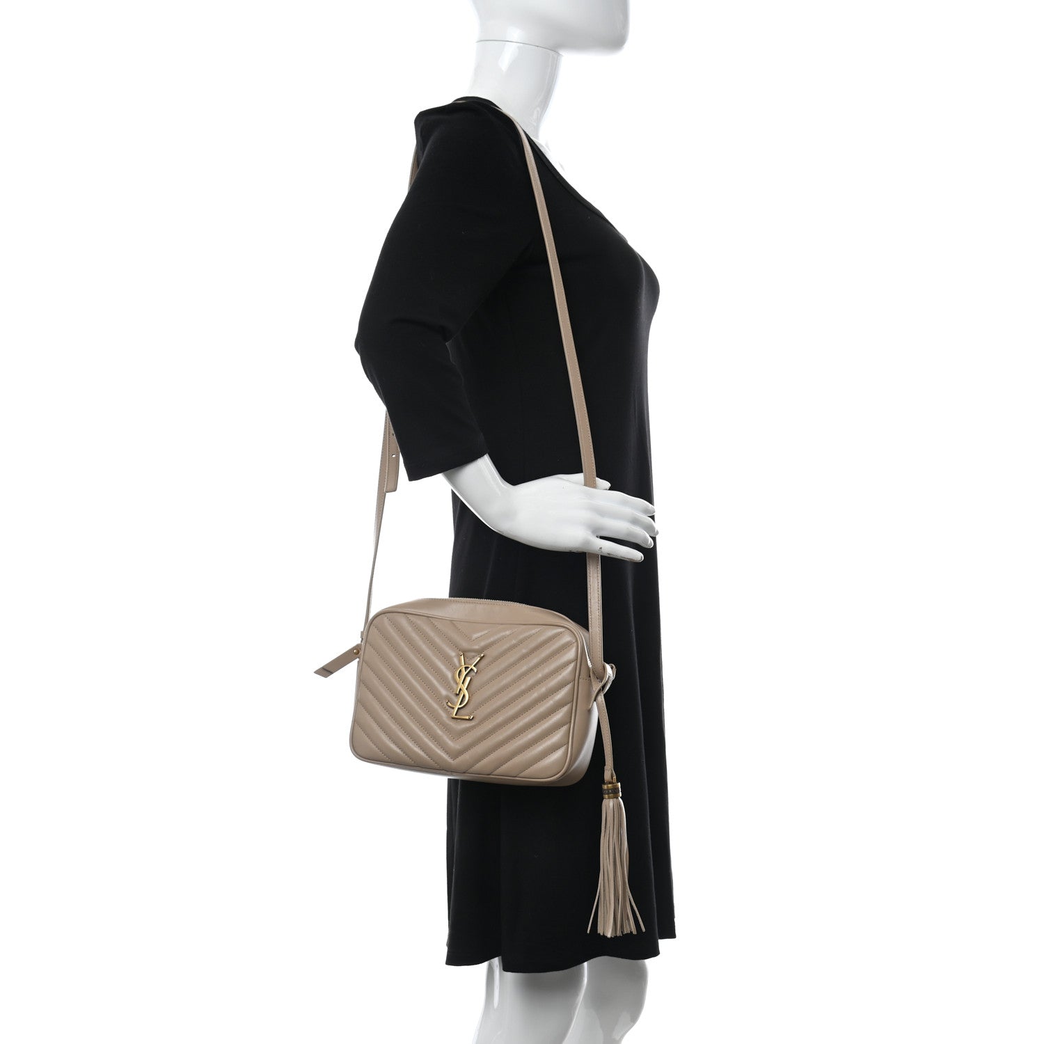 Saint Laurent Calfskin Matelasse Monogram Lou Camera Bag Dark Beige 2 of 11