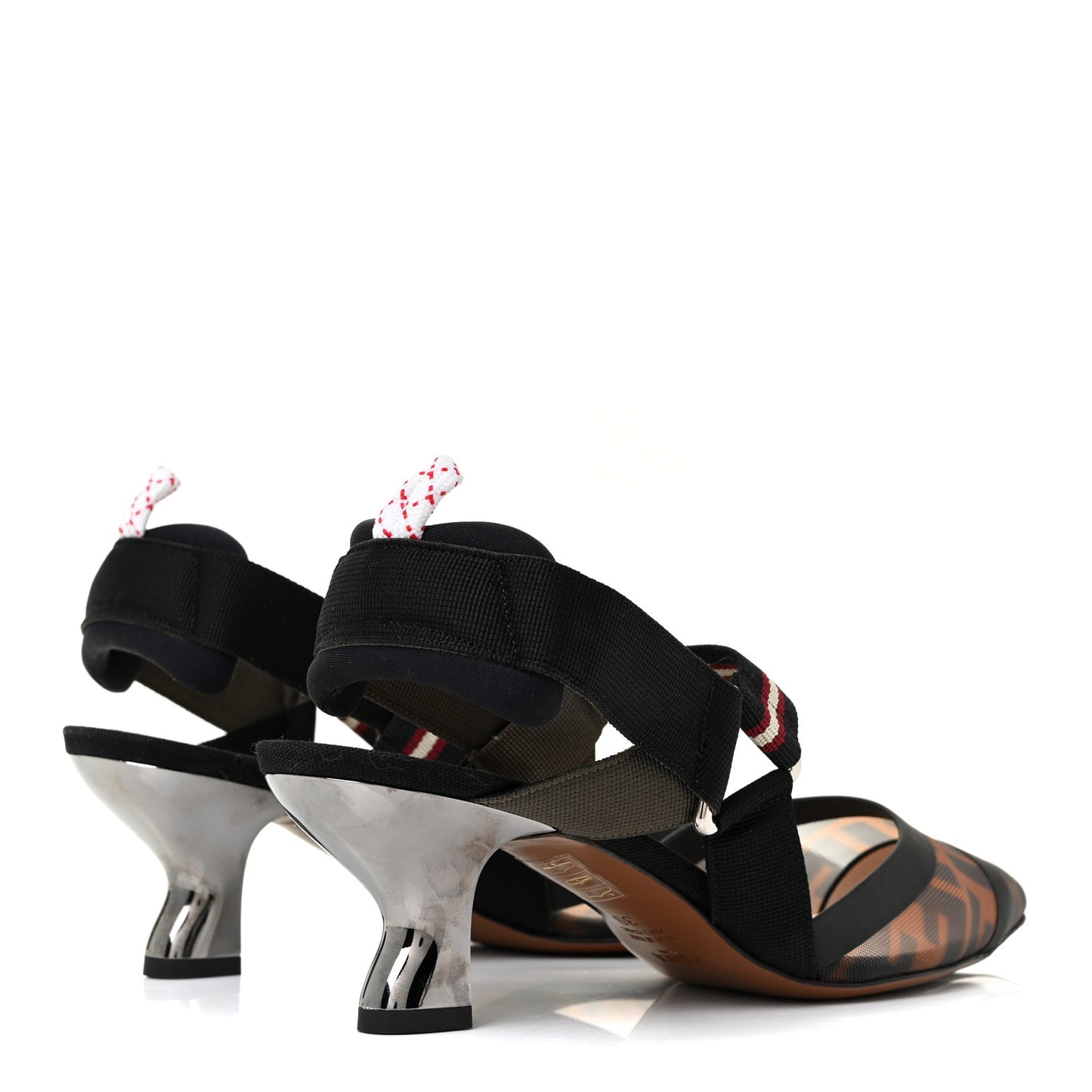 Technical Mesh FF Colibri 55mm Slingback Pumps 39 Tobacco Moro Bordeaux Black Militare