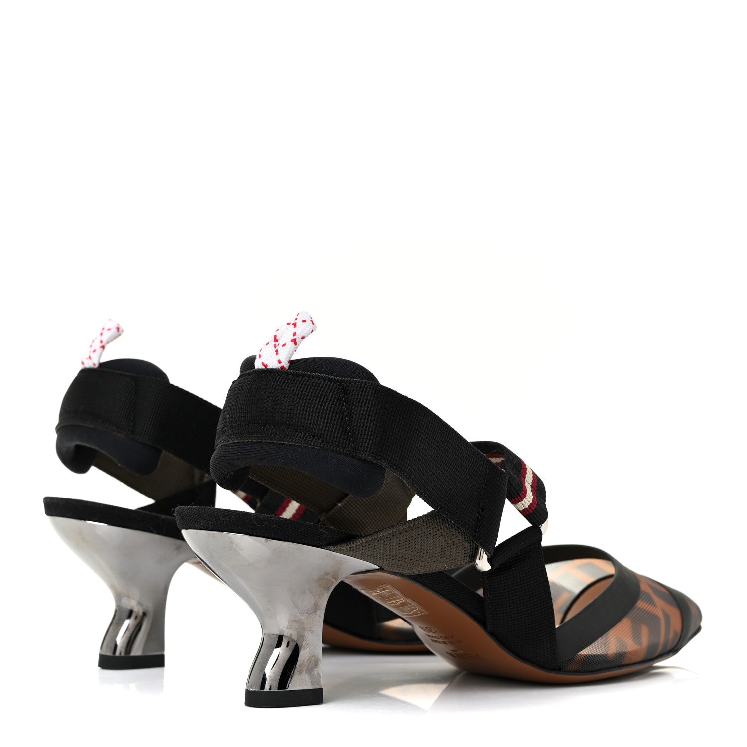 Fendi Technical Mesh FF Colibri 55mm Slingback Pumps 39 Tobacco Moro Bordeaux Black Militare 4 of 10