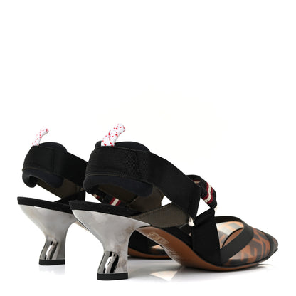 Fendi Technical Mesh FF Colibri 55mm Slingback Pumps 39 Tobacco Moro Bordeaux Black Militare 4 of 10