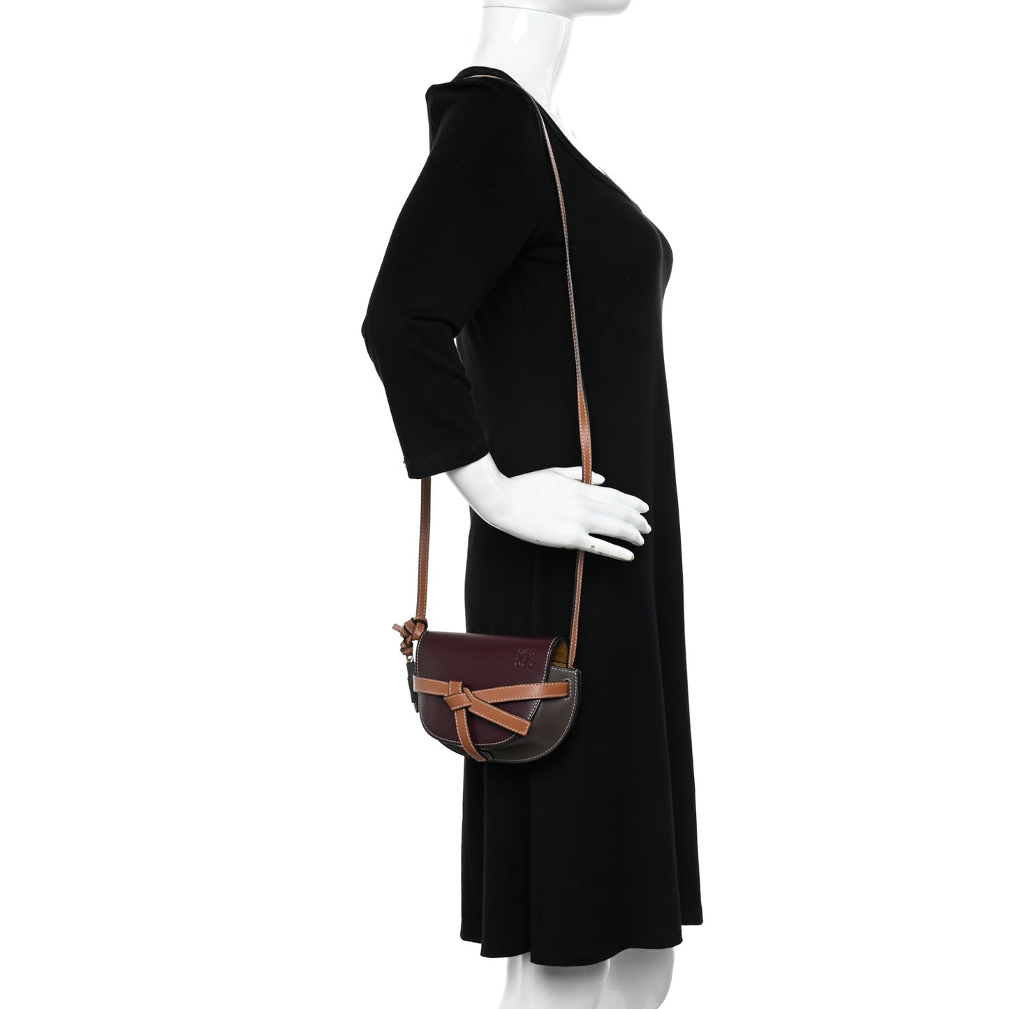 Calfskin Small Gate Crossbody Bag Oxblood Tan