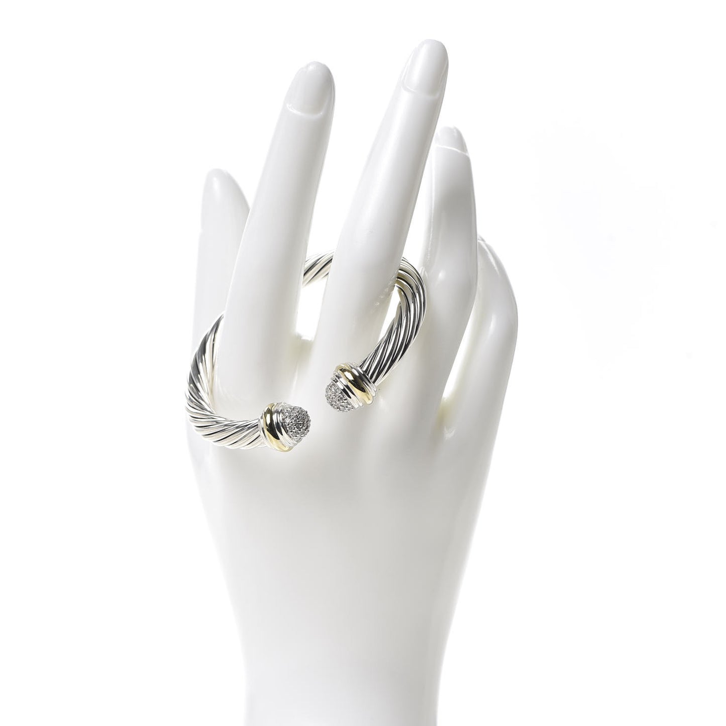 Sterling Silver 18K Yellow Gold Diamond Pave 7mm Cable Classics Bracelet