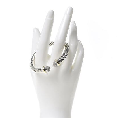 David Yurman Sterling Silver 18K Yellow Gold Diamond Pave 7mm Cable Classics Bracelet 2 of 5