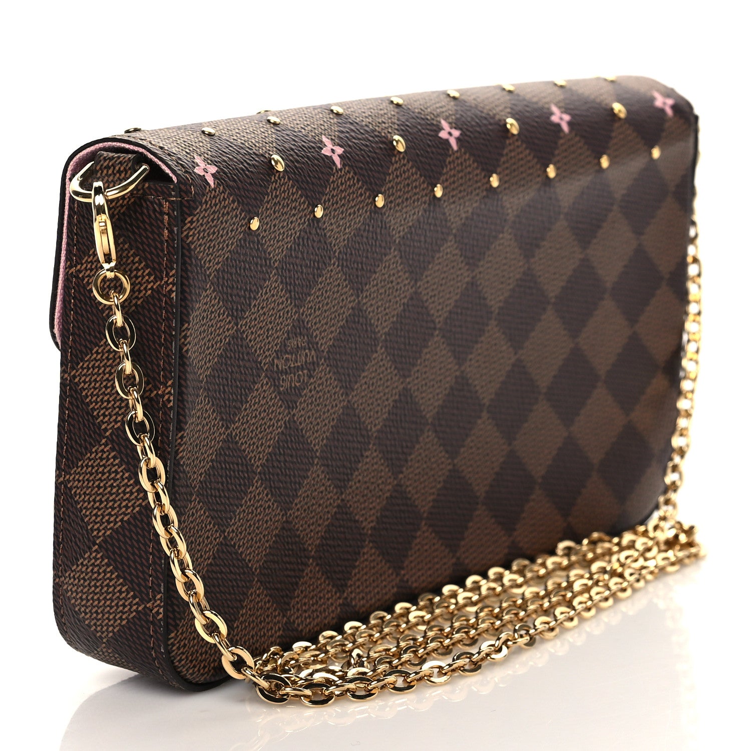 Louis Vuitton Damier Ebene Studded Pochette Felicie Chain Wallet 3 of 9