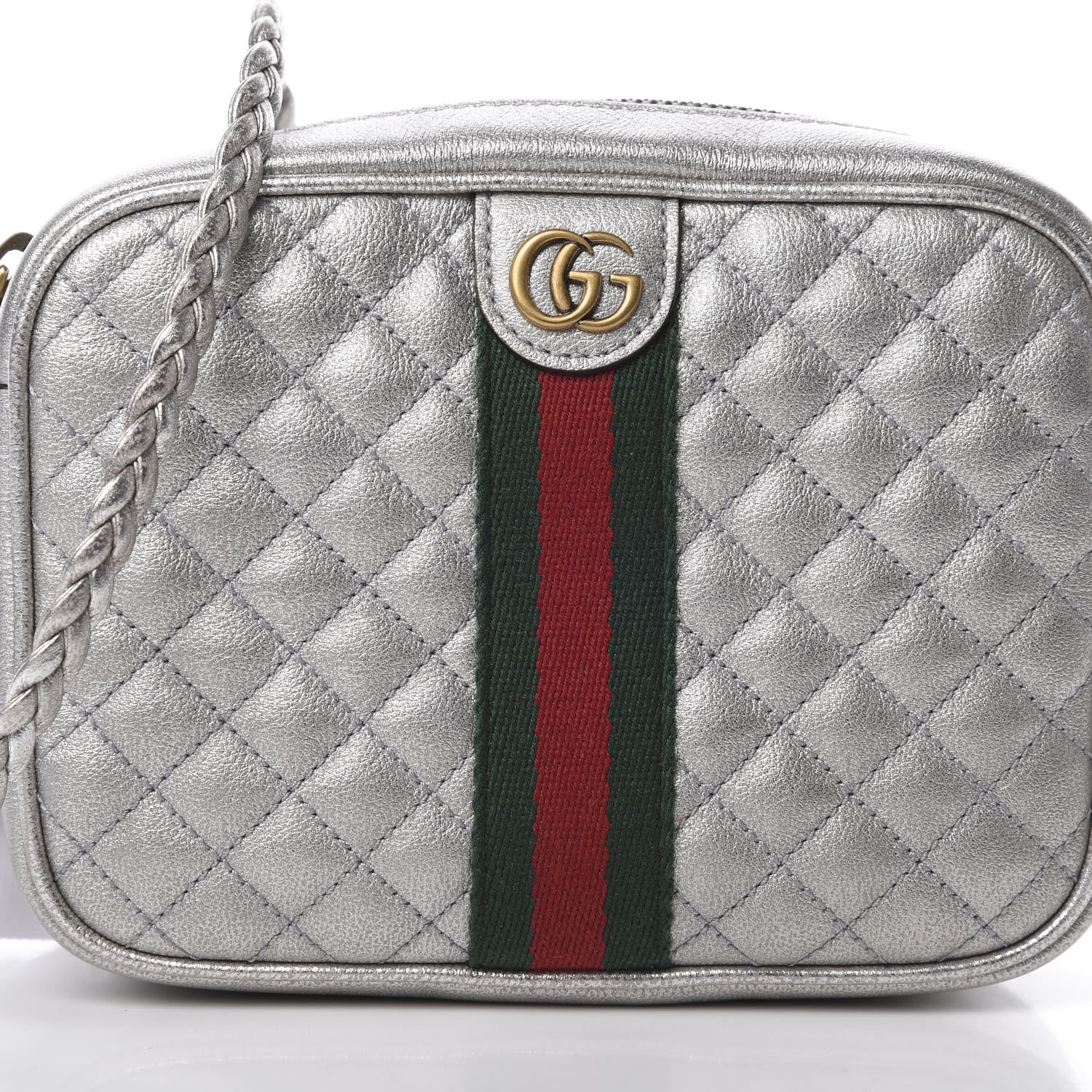 Gucci Laminated Nappa Web Trapuntata Mini GG Shoulder Bag Argento 8 of 12