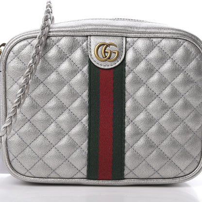 Gucci Laminated Nappa Web Trapuntata Mini GG Shoulder Bag Argento 8 of 12