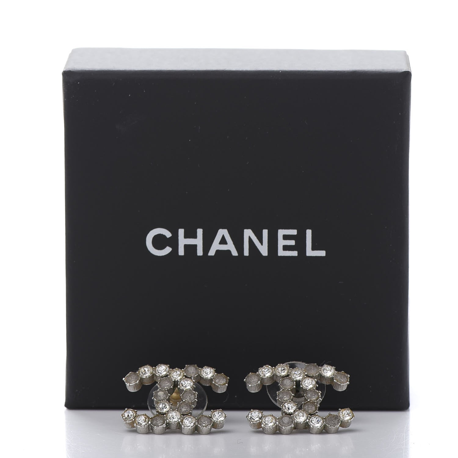 Chanel Crystal CC Earrings Grey Silver 6 of 6