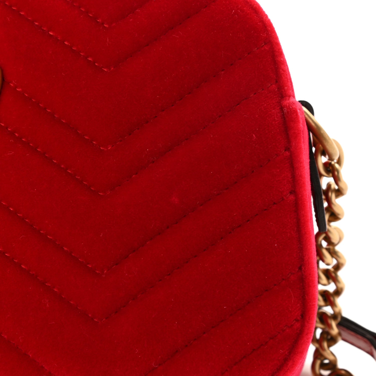 Gucci Velvet Matelasse Small GG Marmont Chain Shoulder Bag Hibiscus Red 10 of 10