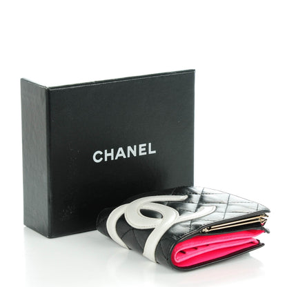 Chanel Calfskin Quilted Cambon Bi-fold Wallet Black White 4 of 8