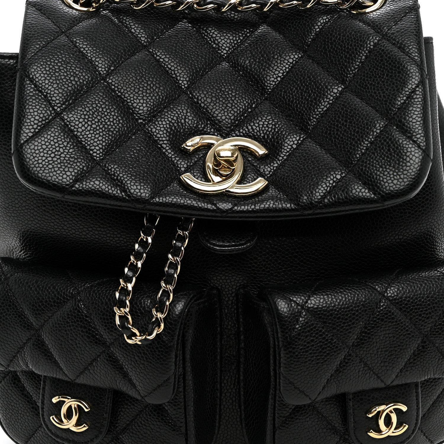 Chanel Shiny Caviar Quilted Small Duma Pockets Drawstring Backpack Black 7 of 9
