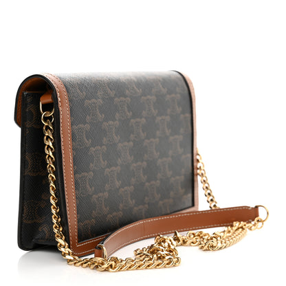 Celine Triomphe Canvas Calfskin Margo Wallet on Chain Tan 3 of 13