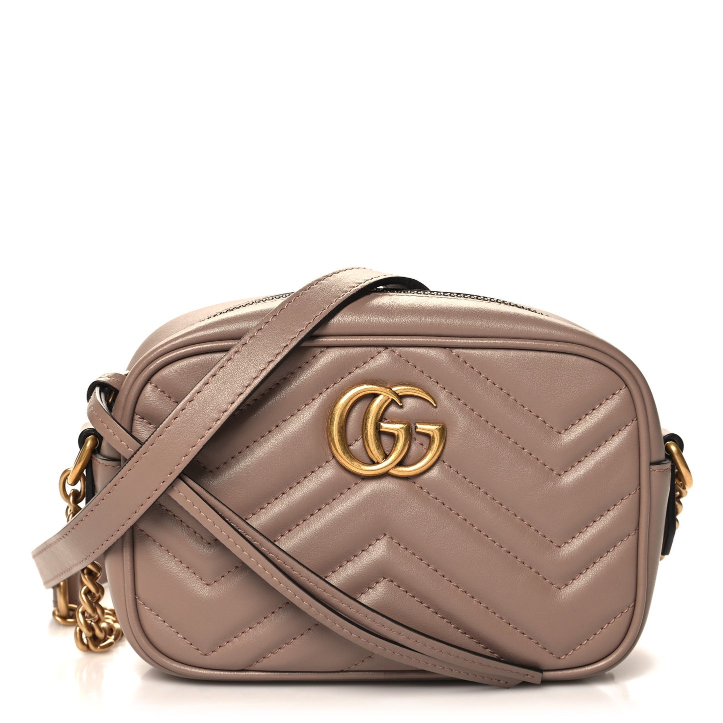 Calfskin Matelasse Mini GG Marmont Chain Shoulder Bag Nude