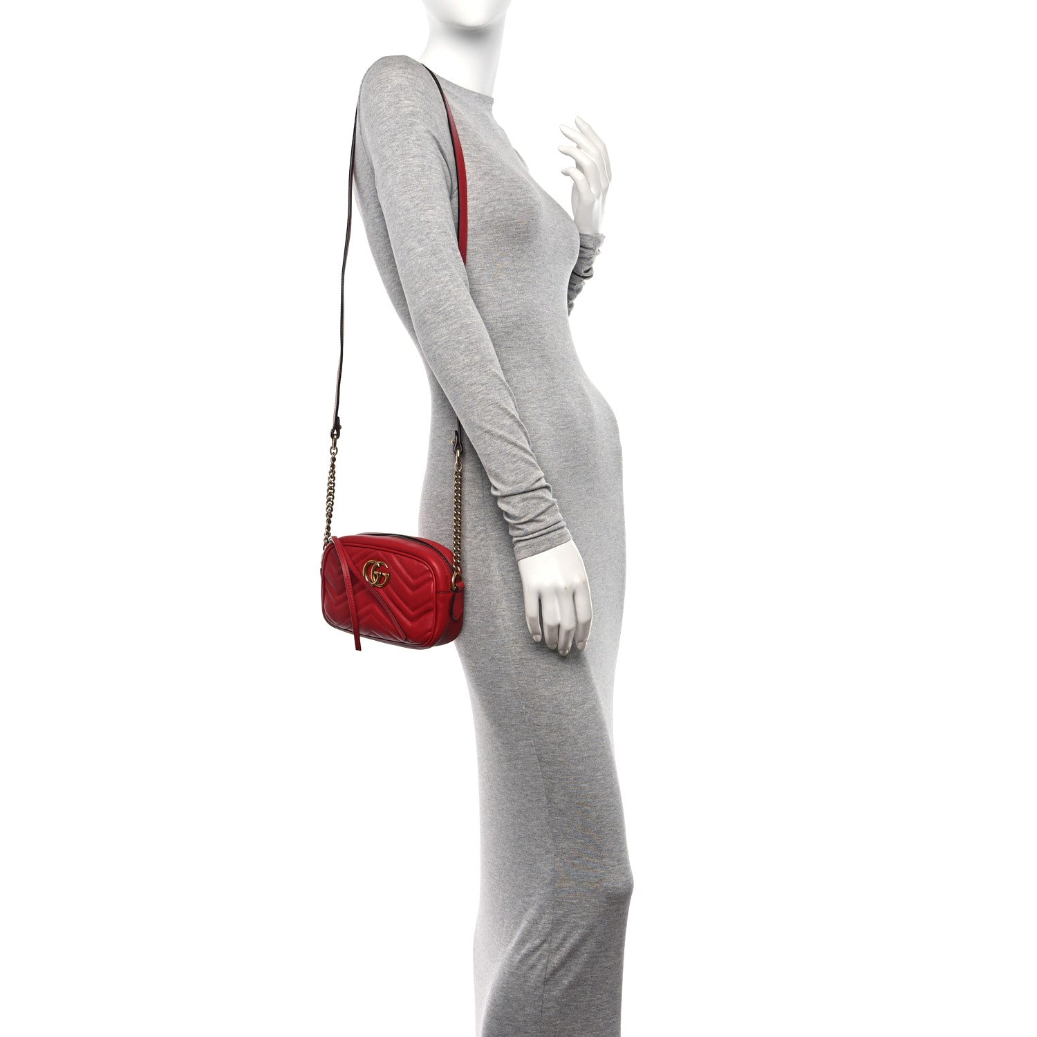 Gucci Calfskin Matelasse Mini GG Marmont Chain Shoulder Bag Hibiscus Red 2 of 11