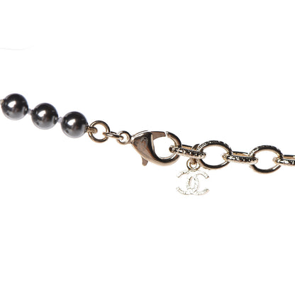 Chanel Pearl Crystal CC Long Necklace Grey Light Gold 4 of 5