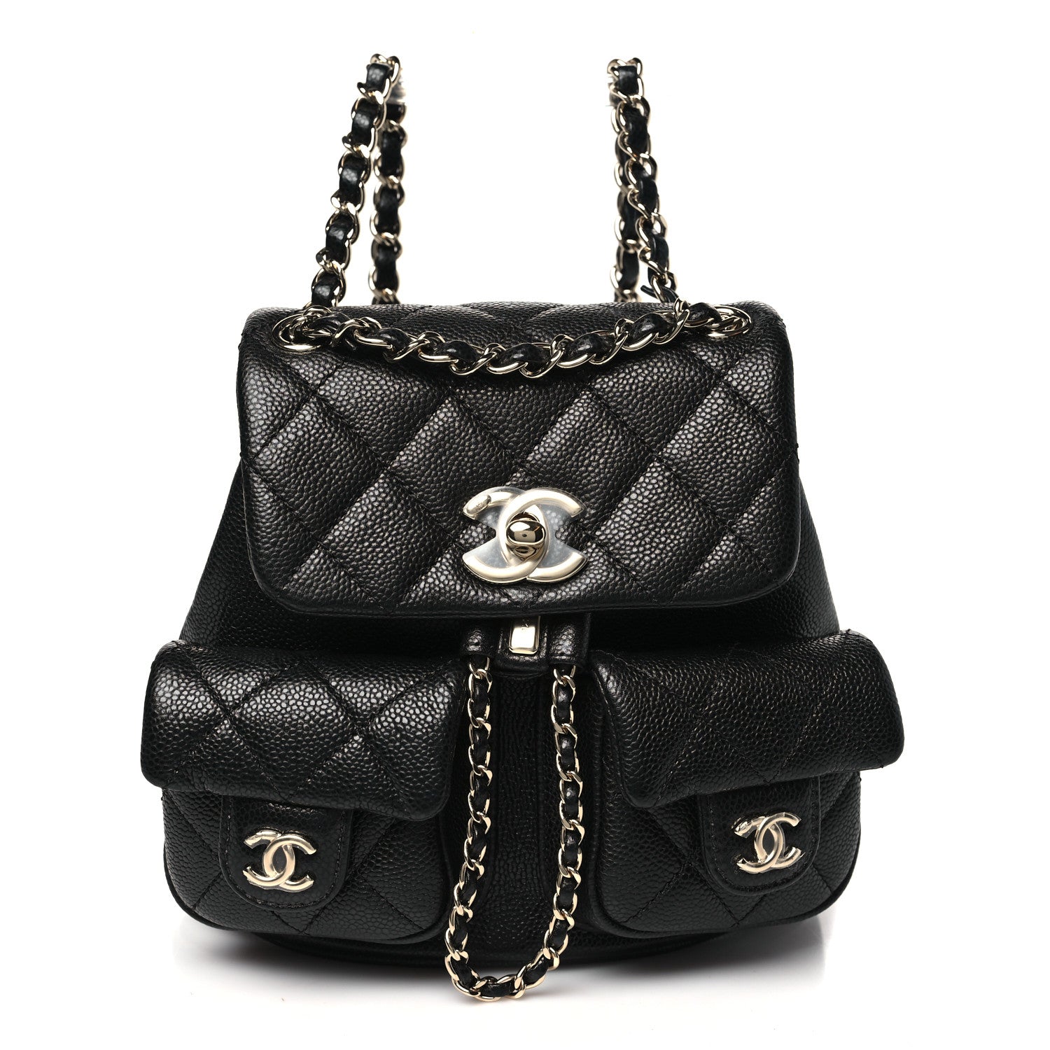 Chanel Shiny Caviar Quilted Small Duma Pockets Drawstring Backpack Black 1 of 11