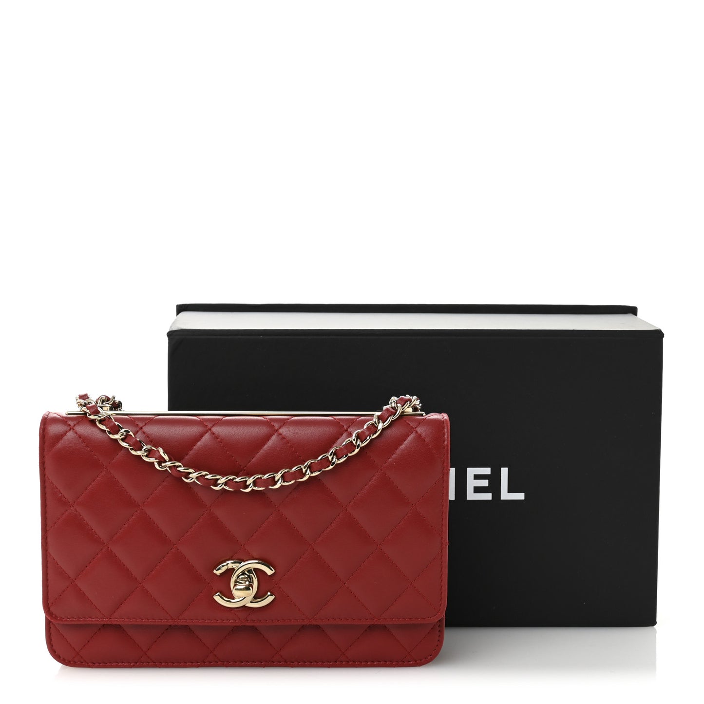 Lambskin Quilted Trendy CC Wallet On Chain WOC Red