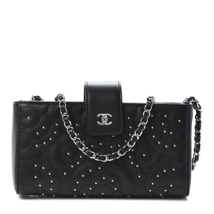Chanel Lambskin Camellia Studded Clutch With Chain Black 1 of 11