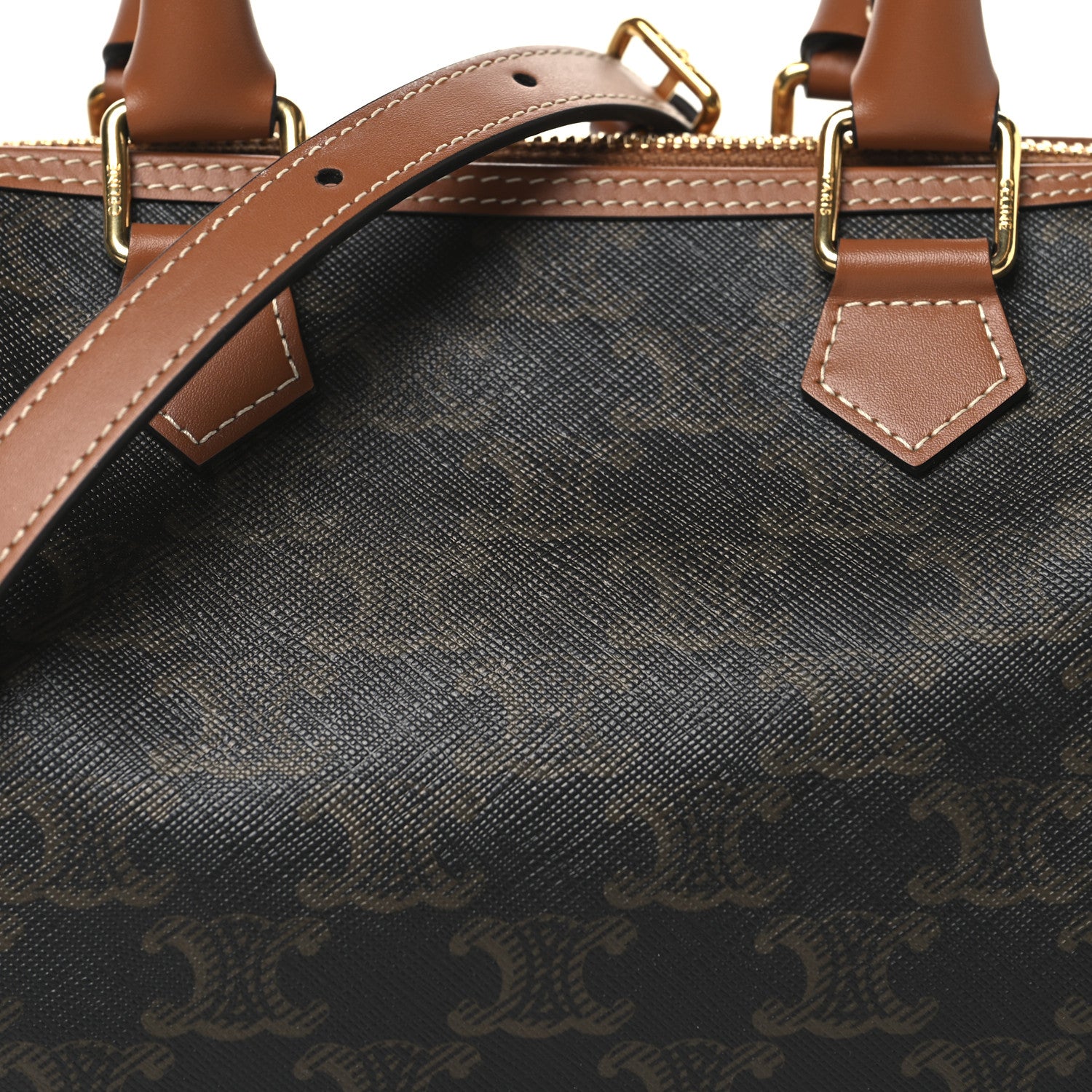 Celine Triomphe Canvas Calfskin Small Boston Bag Tan 7 of 10