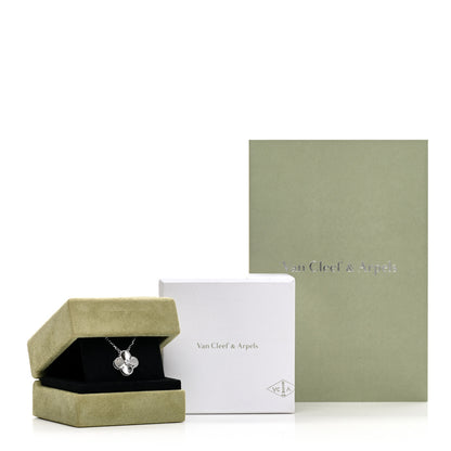 Van Cleef & Arpels 18K White Gold Diamond Guilloche Vintage Alhambra Pendant Necklace 6 of 6