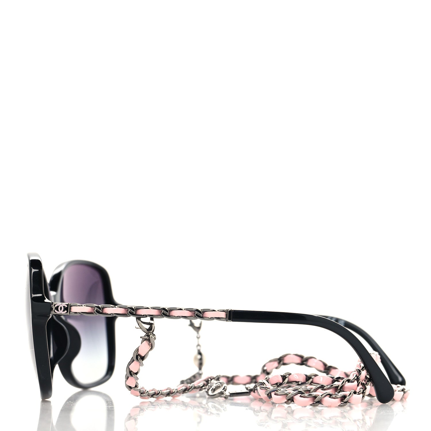 Chanel Acetate Metal Calfskin Square Chain Sunglasses 5210-Q Black Gray 3 of 8