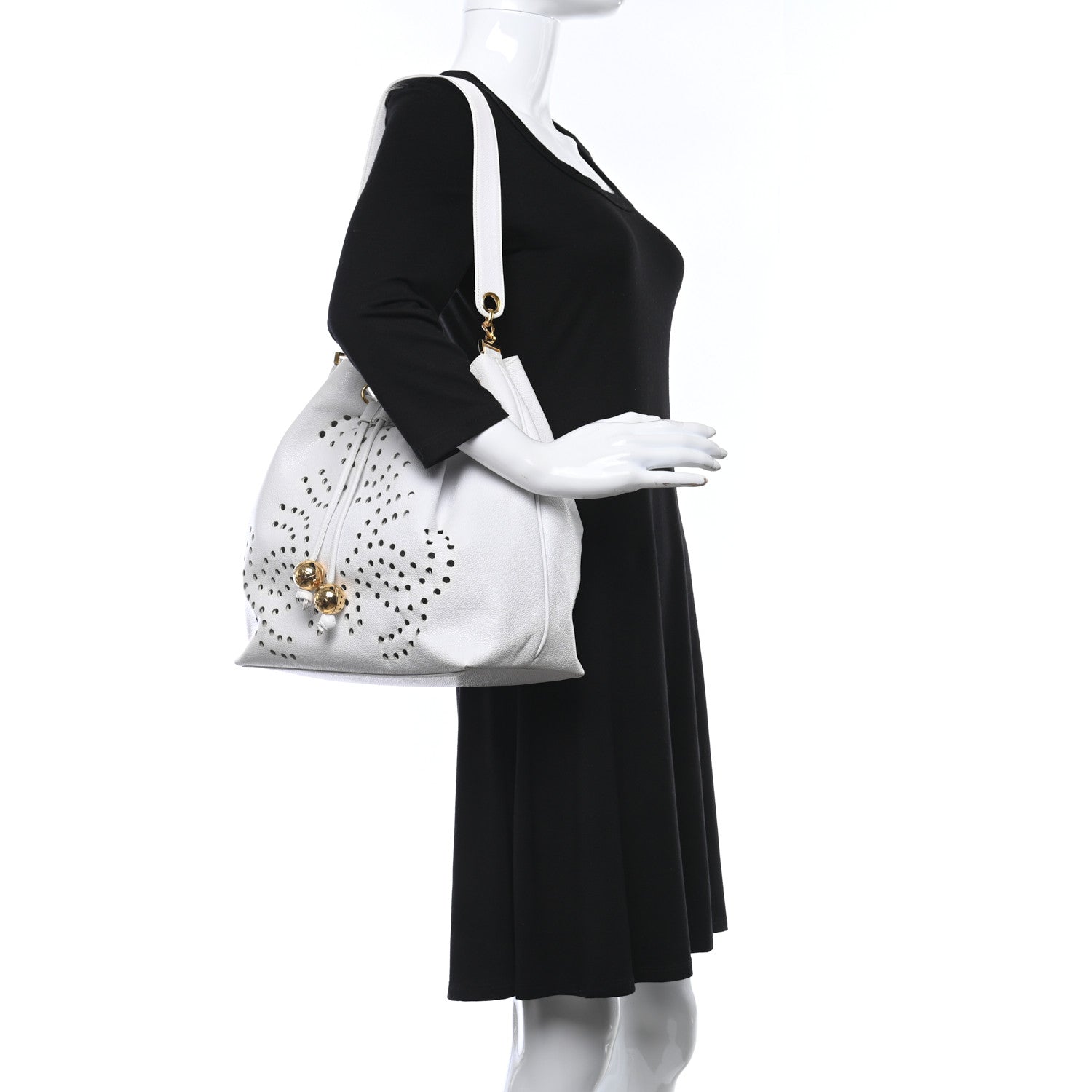 Chanel Caviar Perforated Drawstring Hobo White 3 of 10