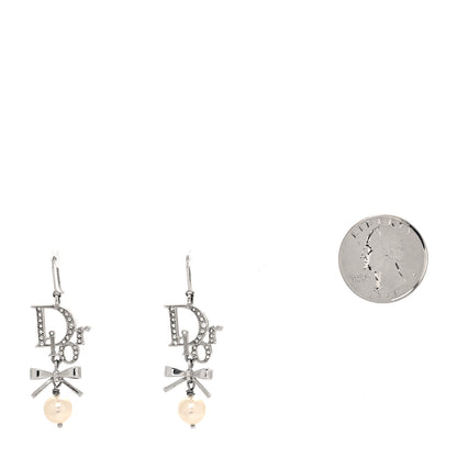 Christian Dior Crystal Pearl Bow Earrings Silver 2 of 3