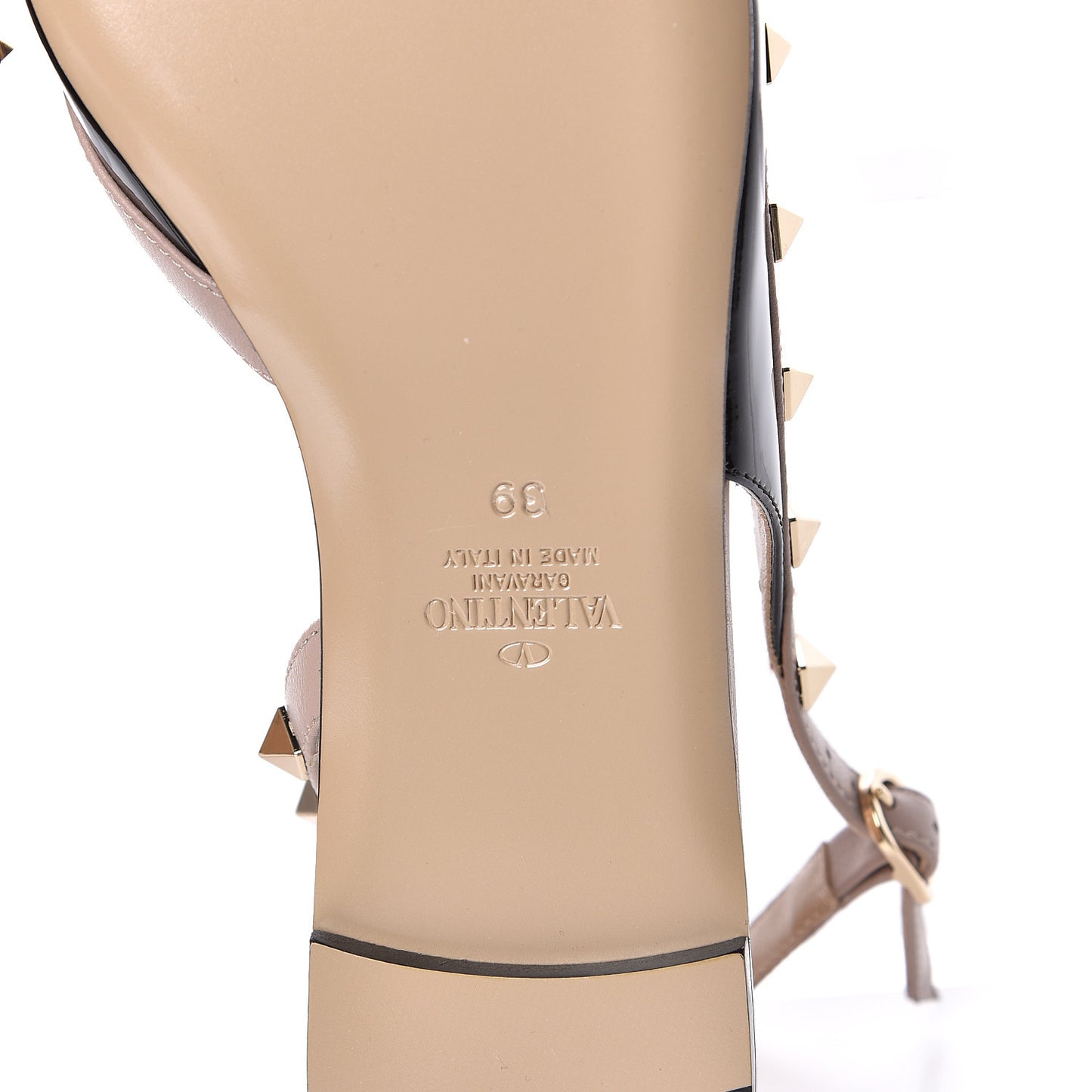 Patent Rockstud Slingback Flats 39 Black Poudre
