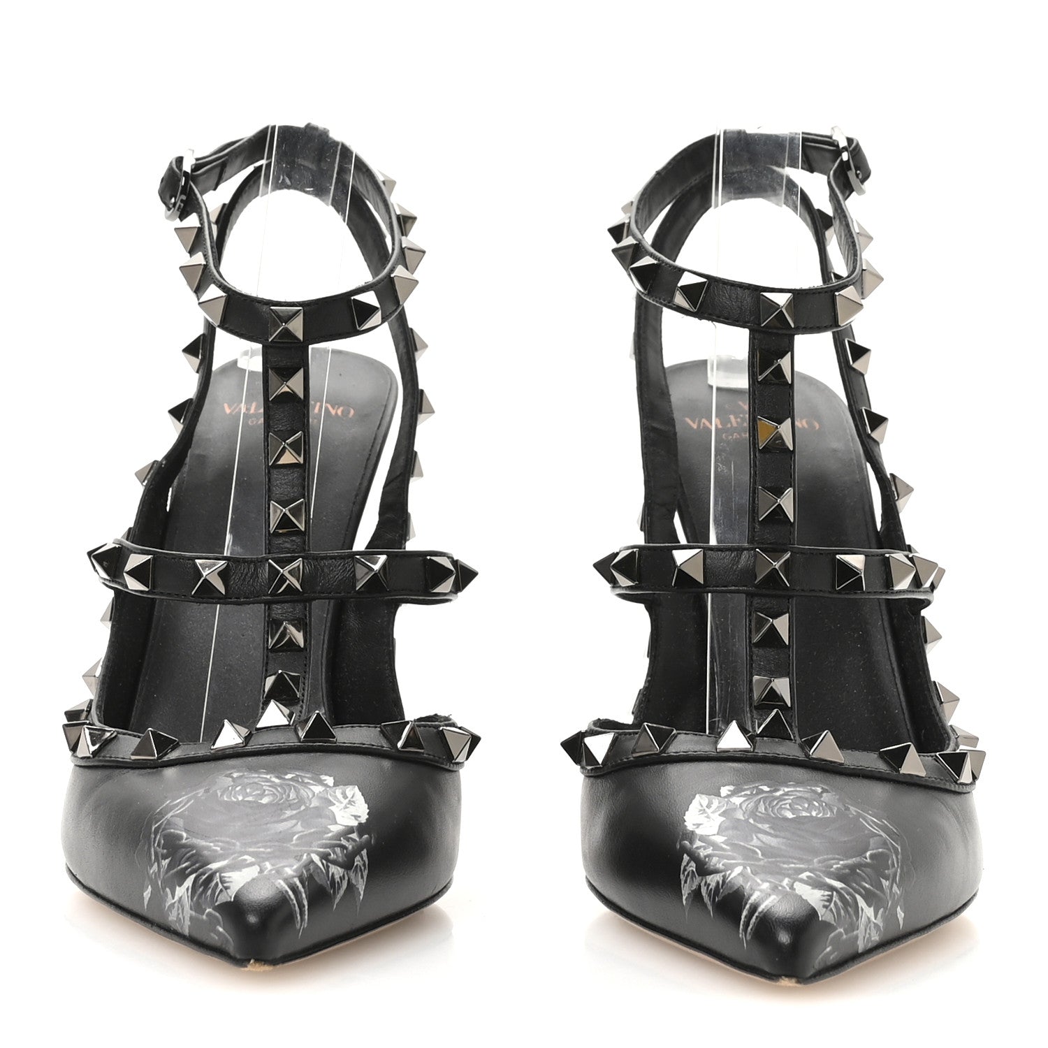 Valentino Garavani Calfskin Nappa Rockstud Undercover Ankle Strap 100mm Pumps 40 Black Grey 3 of 8
