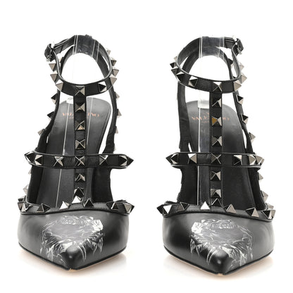 Valentino Garavani Calfskin Nappa Rockstud Undercover Ankle Strap 100mm Pumps 40 Black Grey 3 of 8