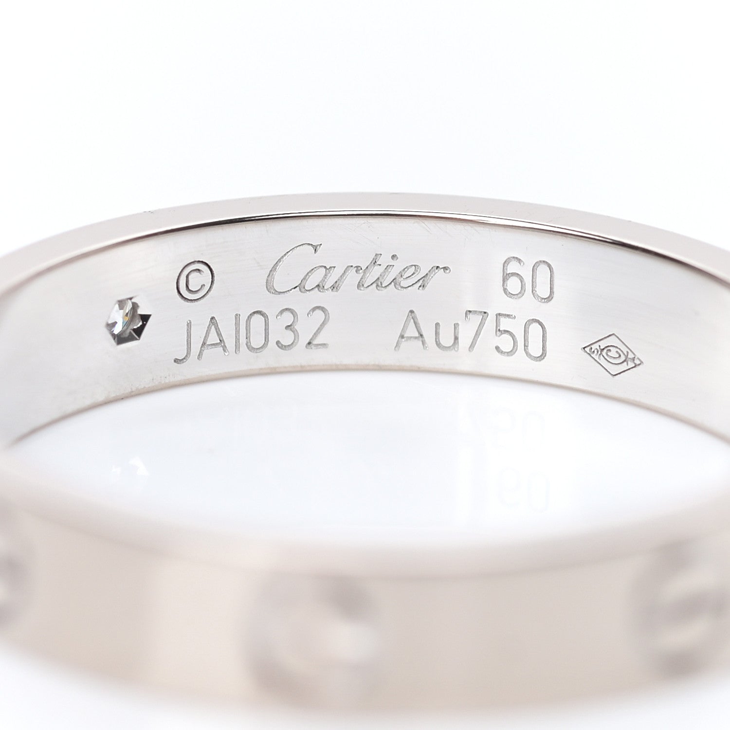 Cartier 18K White Gold Diamond 4mm LOVE Wedding Band Ring 60 9.25 4 of 4