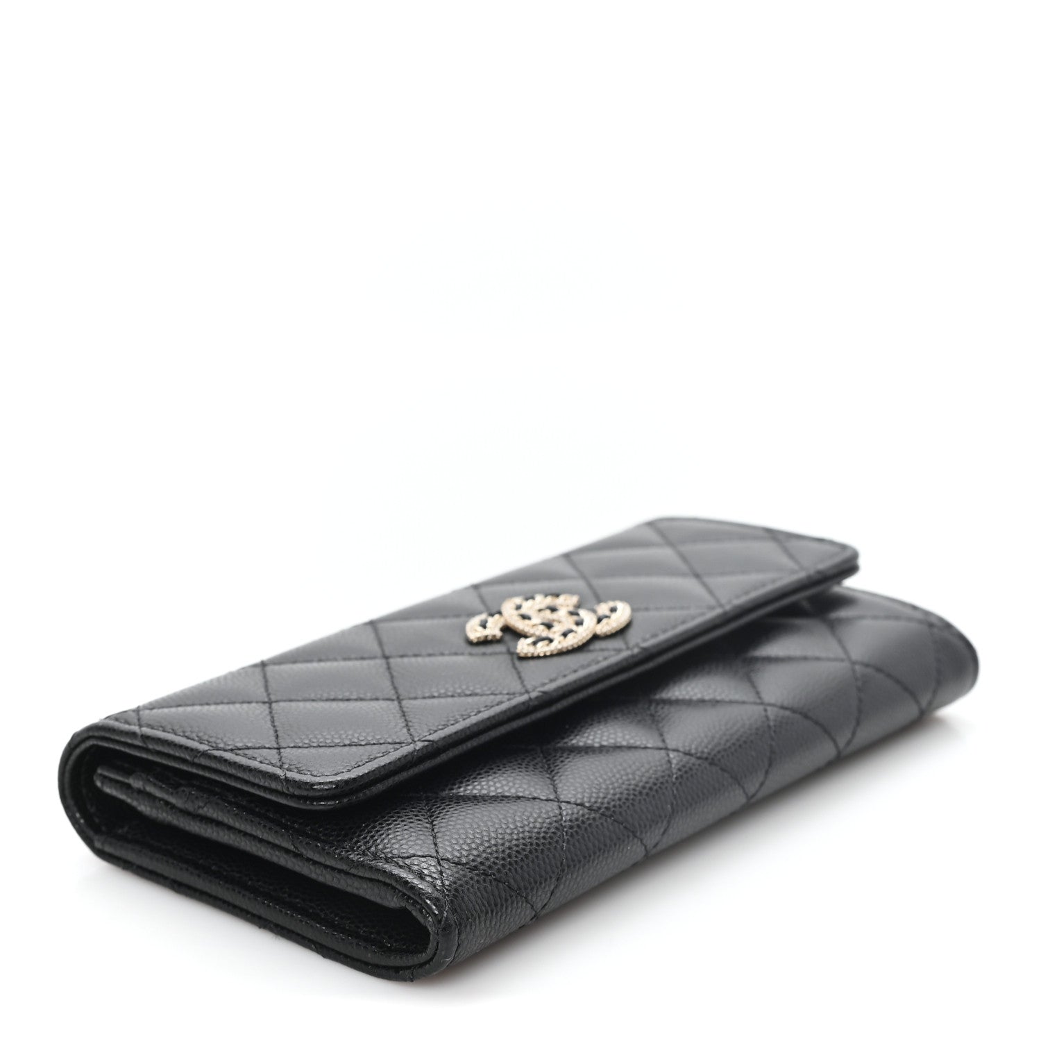 Chanel Caviar Quilted Crystal CC Large Gusset Flap Wallet Black 4 of 8