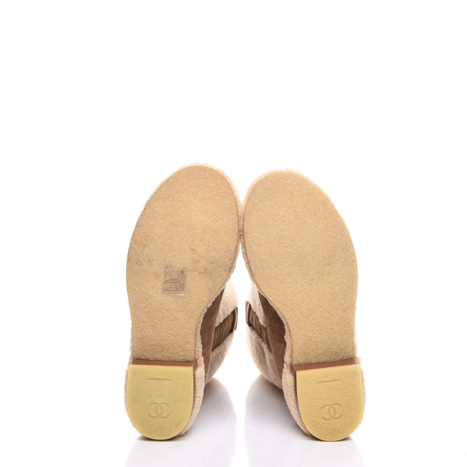 Chanel Shearling Suede Calfskin High Boots 37 Brown Beige 5 of 12