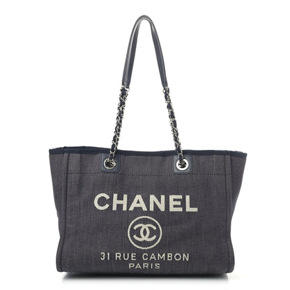 Chanel Denim Small Deauville Tote Dark Blue 1 of 9
